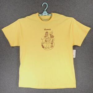 Hawaii Hula Dancer Mens TShirt XL Yellow Tropical Island Palm Tree Kona Marlin